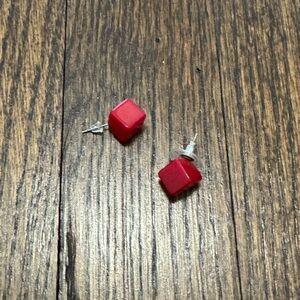 Chic Red Cube Earrings
